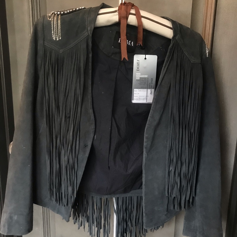 Doma XS Goat Leather Fringe Jacket Embellished NEW